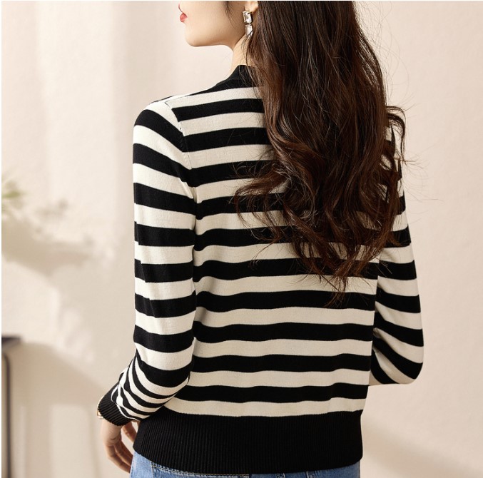 Slim spring long sleeve sweater V-neck stripe cardigan