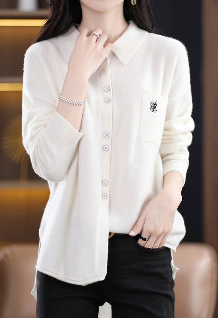 Knitted lapel cardigan embroidery shirts for women