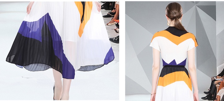 Fashion printing pleated T-shirt chiffon long dress