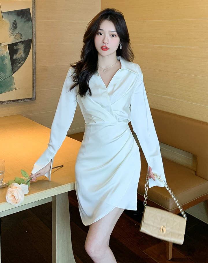 France style irregular shirt pinched waist spring dress