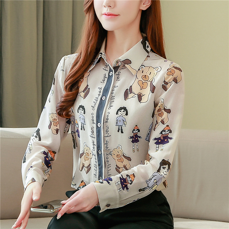 Korean style real silk cubs cartoon spring twill shirt