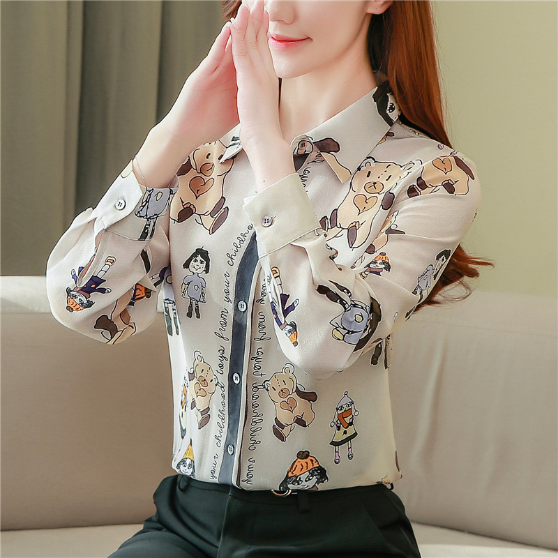 Korean style real silk cubs cartoon spring twill shirt