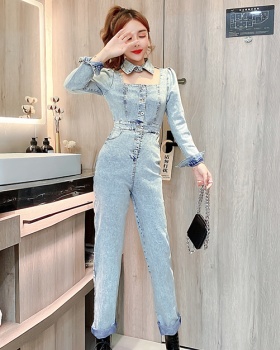 Washed denim jumpsuit fashion spring and autumn long pants