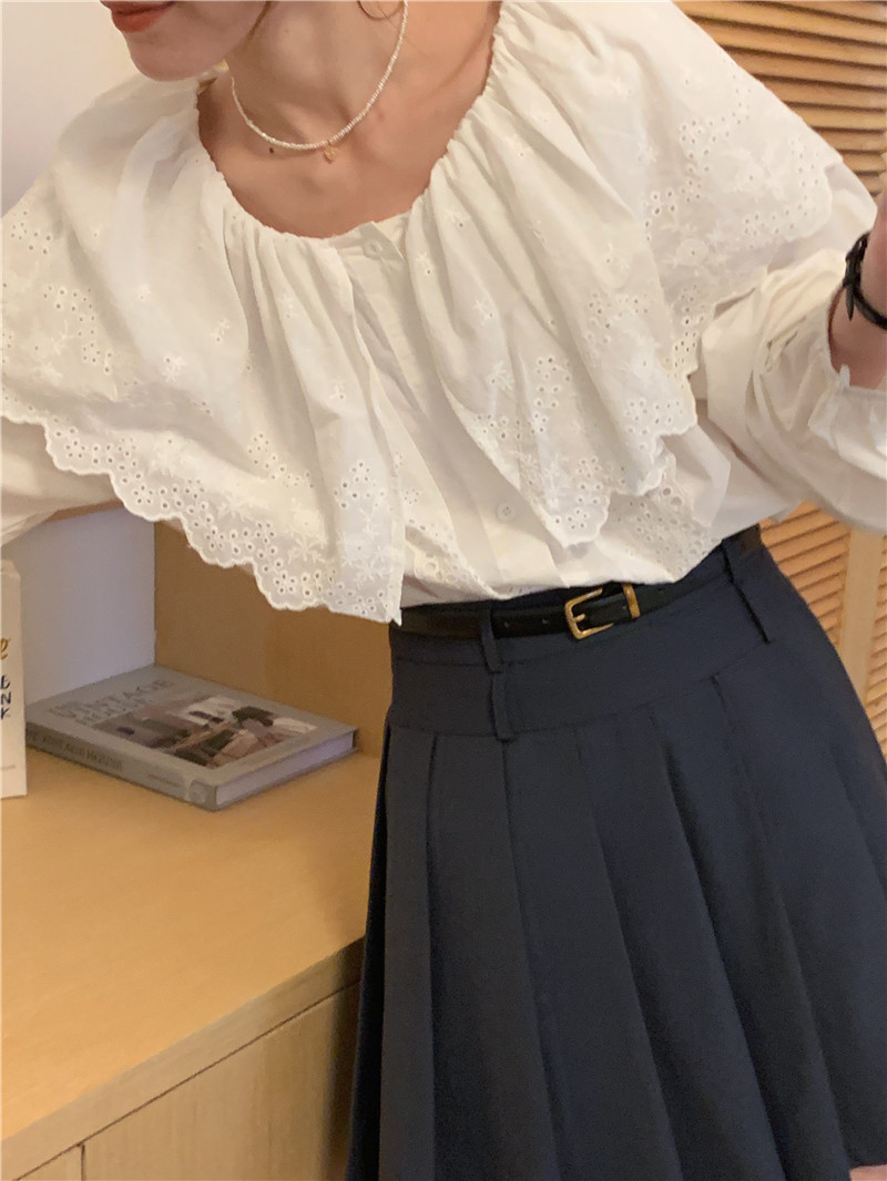 Flat shoulder long sleeve splice Korean style sweet shirt