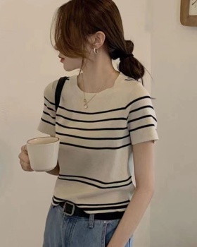 Summer stripe short sleeve tops Korean style thin sweater
