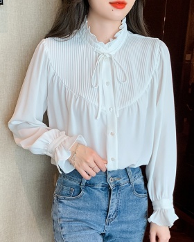White unique small shirt spring wood ear shirt for women