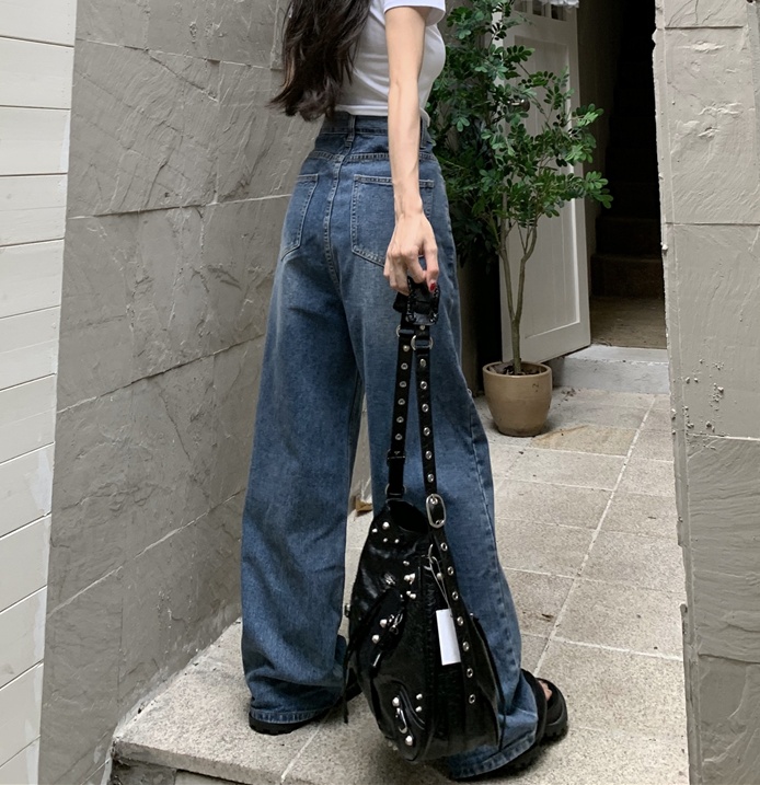 Mopping personality jeans flanging holes wide leg pants