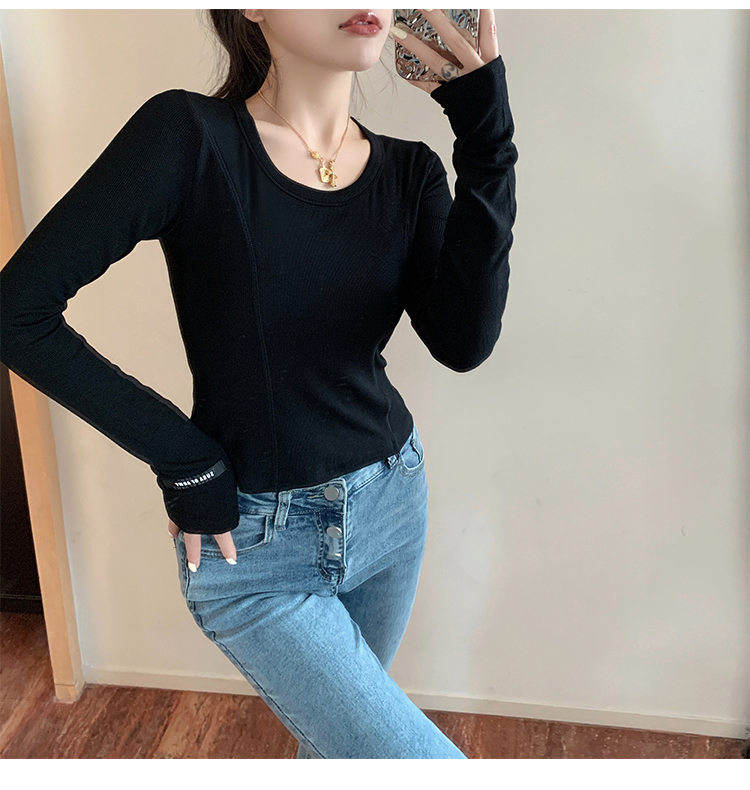 Spring and autumn low collar T-shirt slim tops for women
