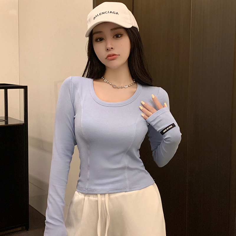Spring and autumn low collar T-shirt slim tops for women