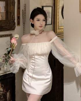 Korean style pure gauze splice single-breasted dress