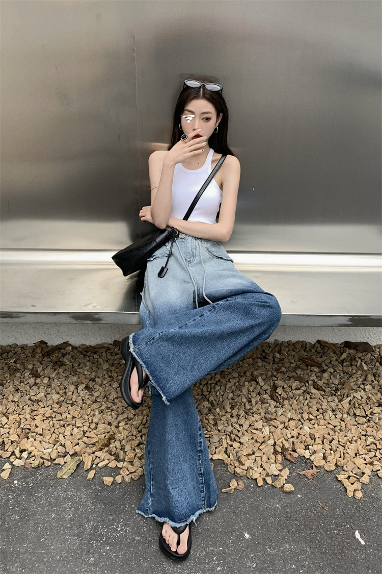 Summer washed Korean style gradient straight long pants