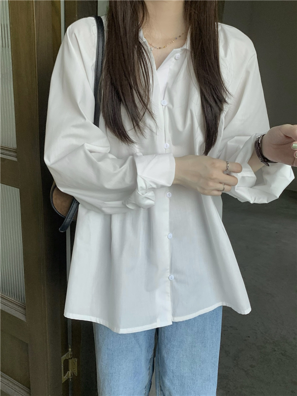 White Korean style shirt France style tops for women