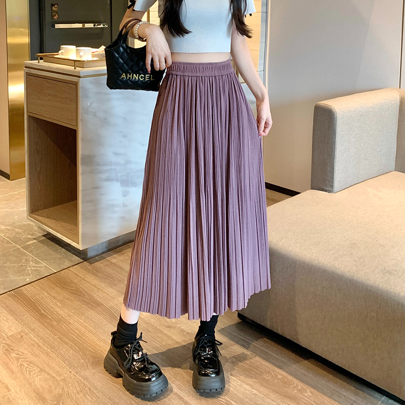 Korean style pleated high waist long Casual skirt