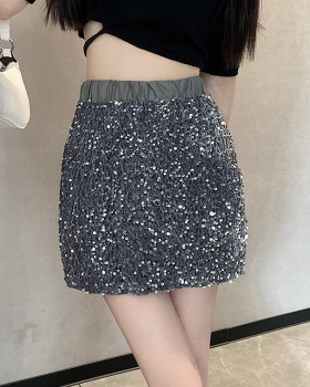 Glitter elastic waist short skirt slim skirt for women