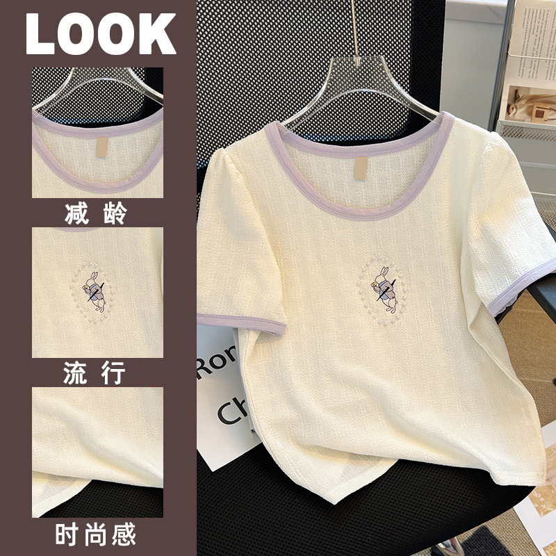 Embroidery pure cotton T-shirt bottoming tops for women