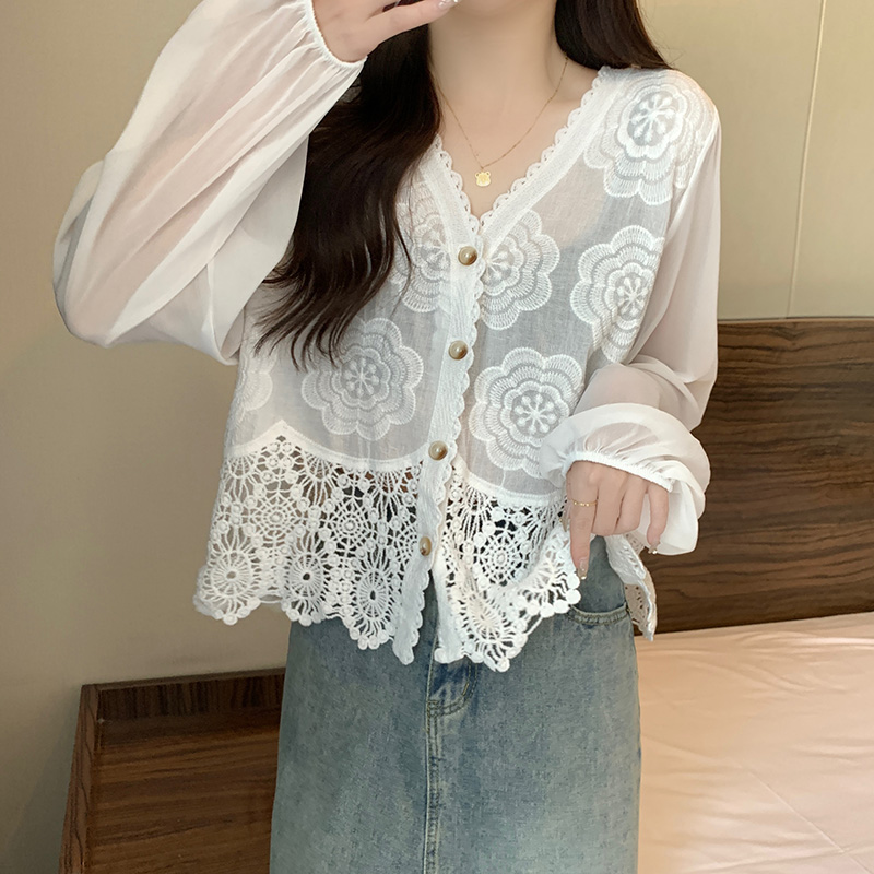 Hollow spring tops lace large yard shirt for women