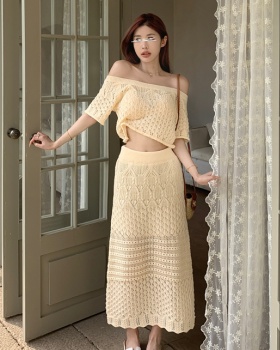 Hollow skirt fashion and elegant tops 2pcs set