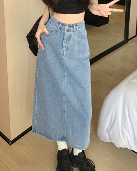 Slim long retro denim split spring high waist skirt for women