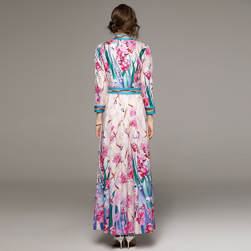 Pinched waist slim fashion all-match printing dress