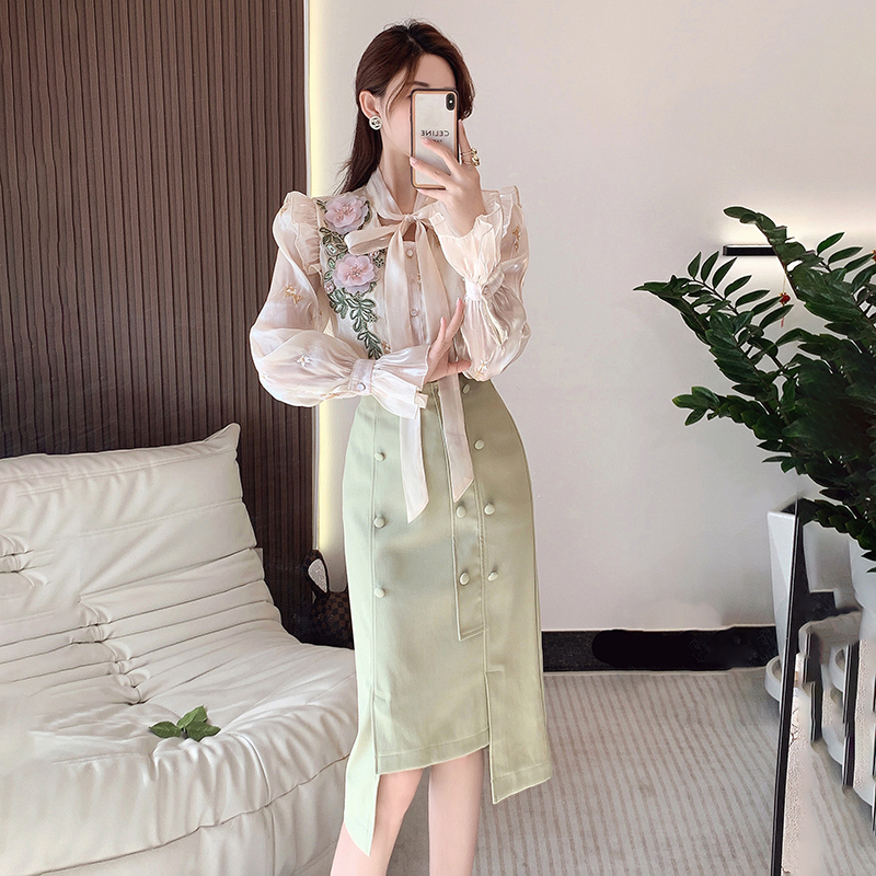 France style stereoscopic shirt embroidered skirt a set