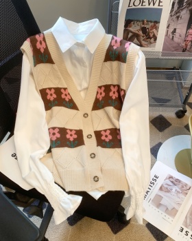 Japanese style waistcoat flowers sweater 2pcs set