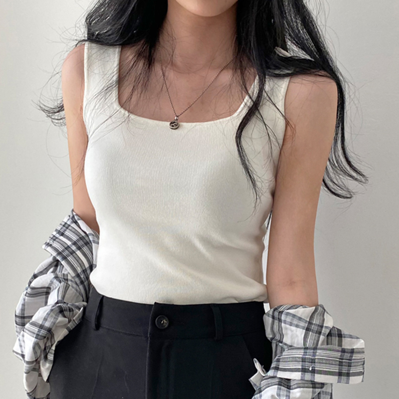 Square collar slim Korean style vest summer simple clavicle