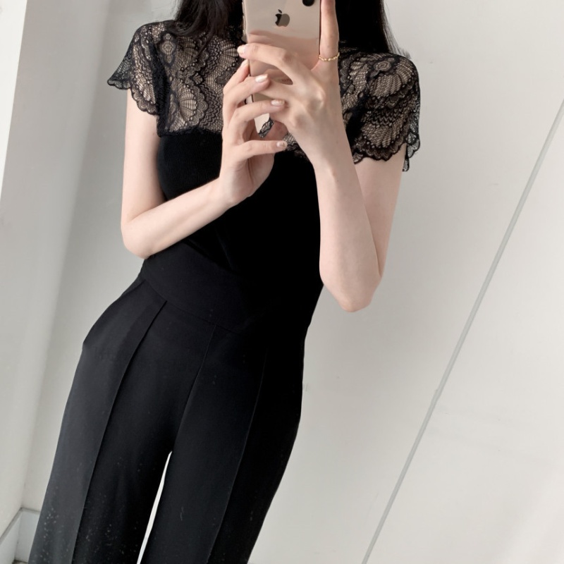 Lace wear thin sling short sleeve knitted ice silk vest