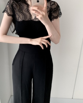 Lace wear thin sling short sleeve knitted ice silk vest