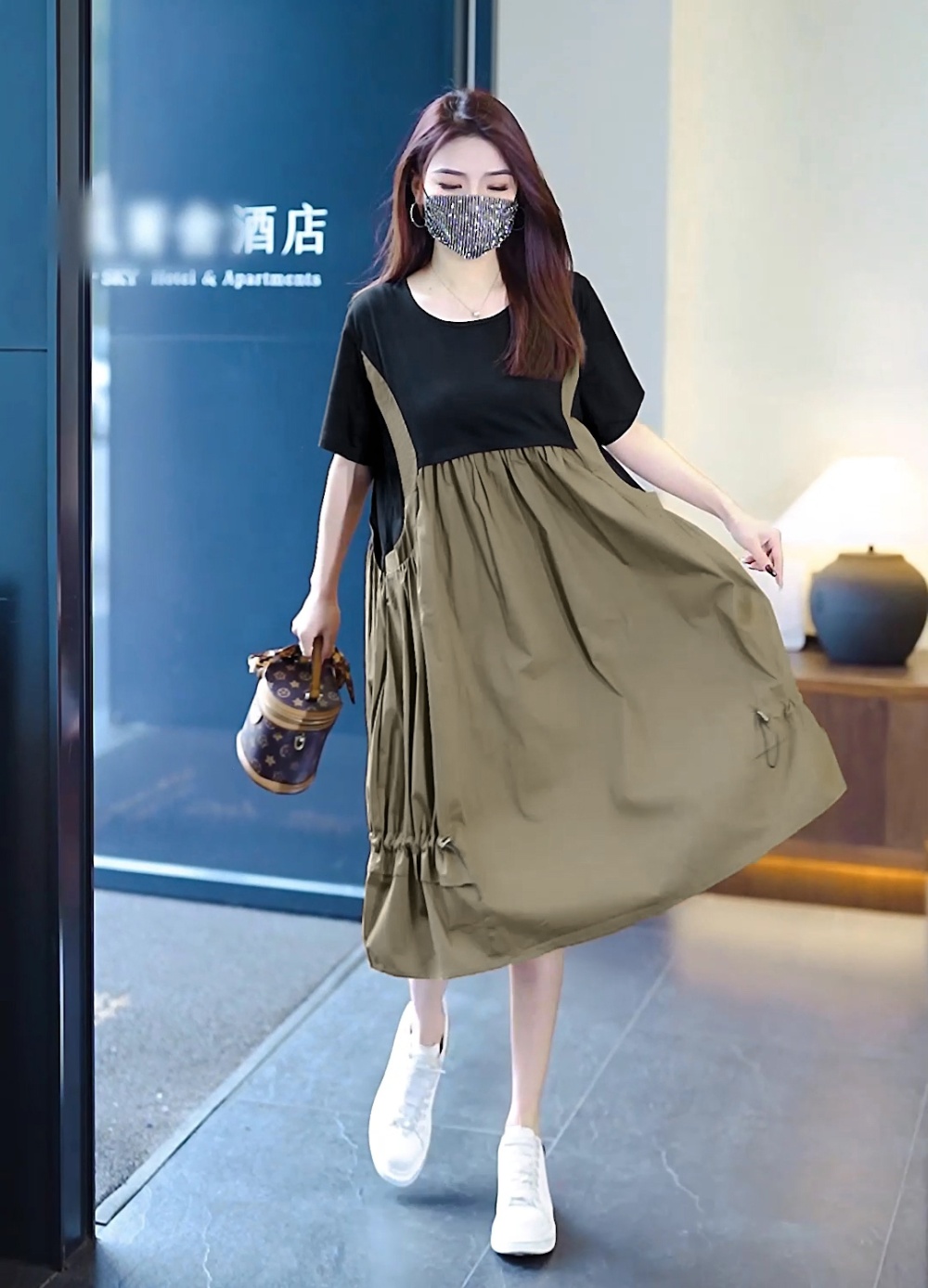 Pseudo-two slim strap dress long dress for women