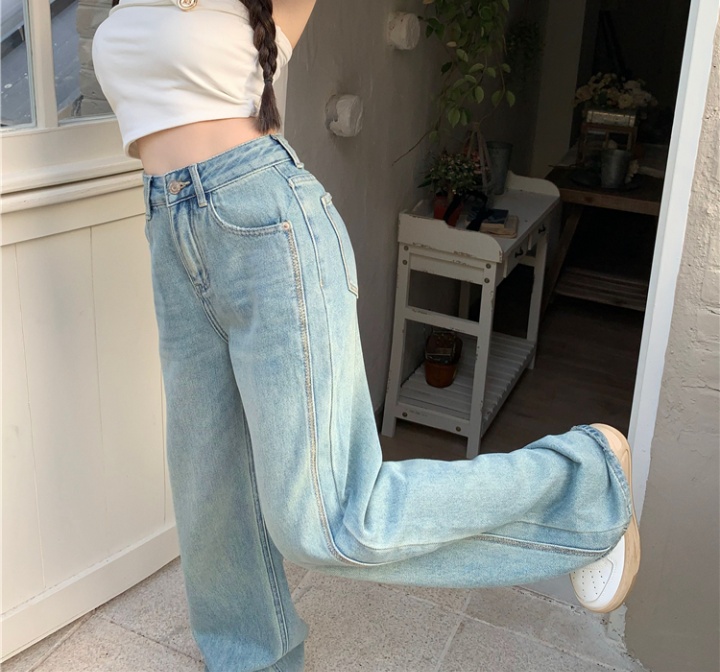 Casual Korean style long pants washed wide leg jeans for women