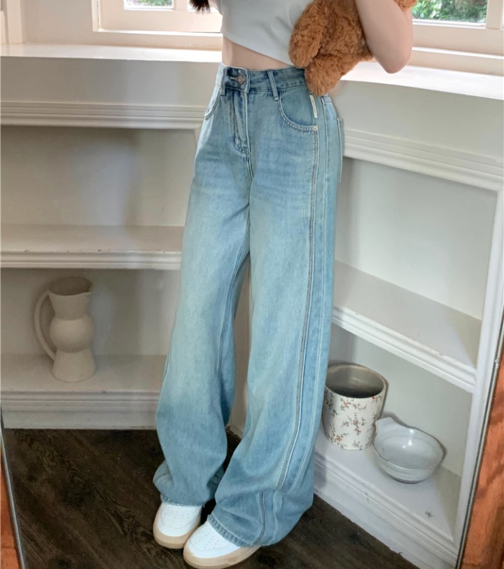 Casual Korean style long pants washed wide leg jeans for women