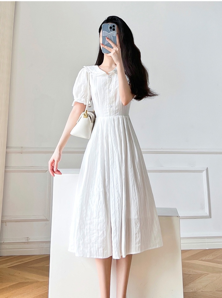 Long temperament white pinched waist jacquard summer dress