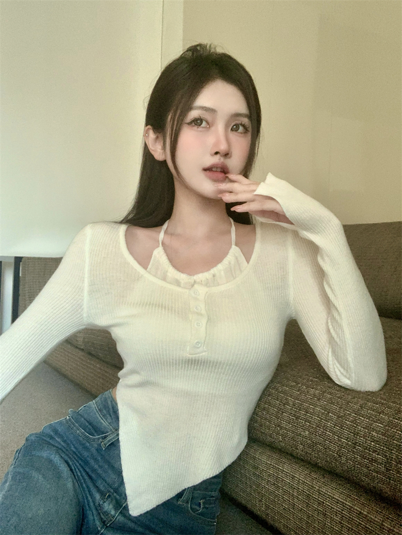 Spring and autumn tender irregular short sweater for women