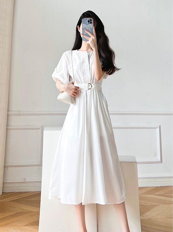 Spring and summer white dress puff sleeve shirt for women