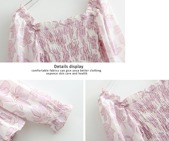 Fold horizontal collar Korean style printing slim tops
