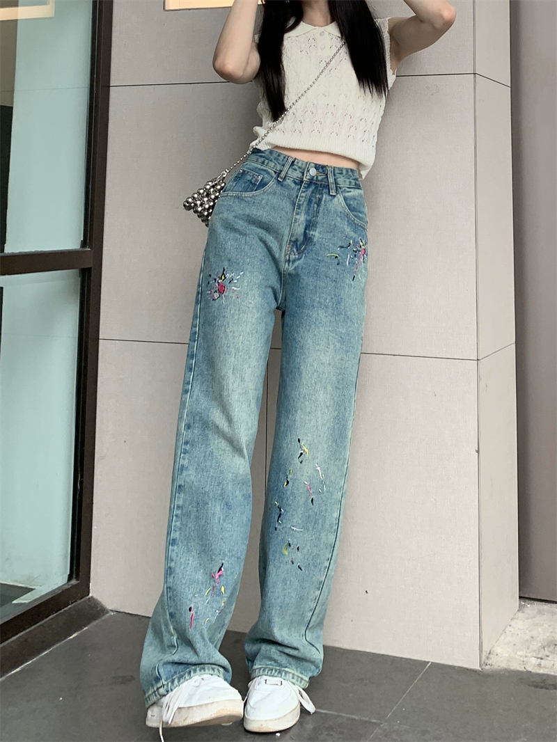 Retro straight jeans mopping loose pants for women