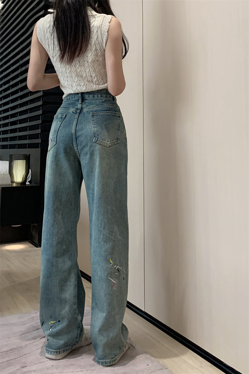 Retro straight jeans mopping loose pants for women