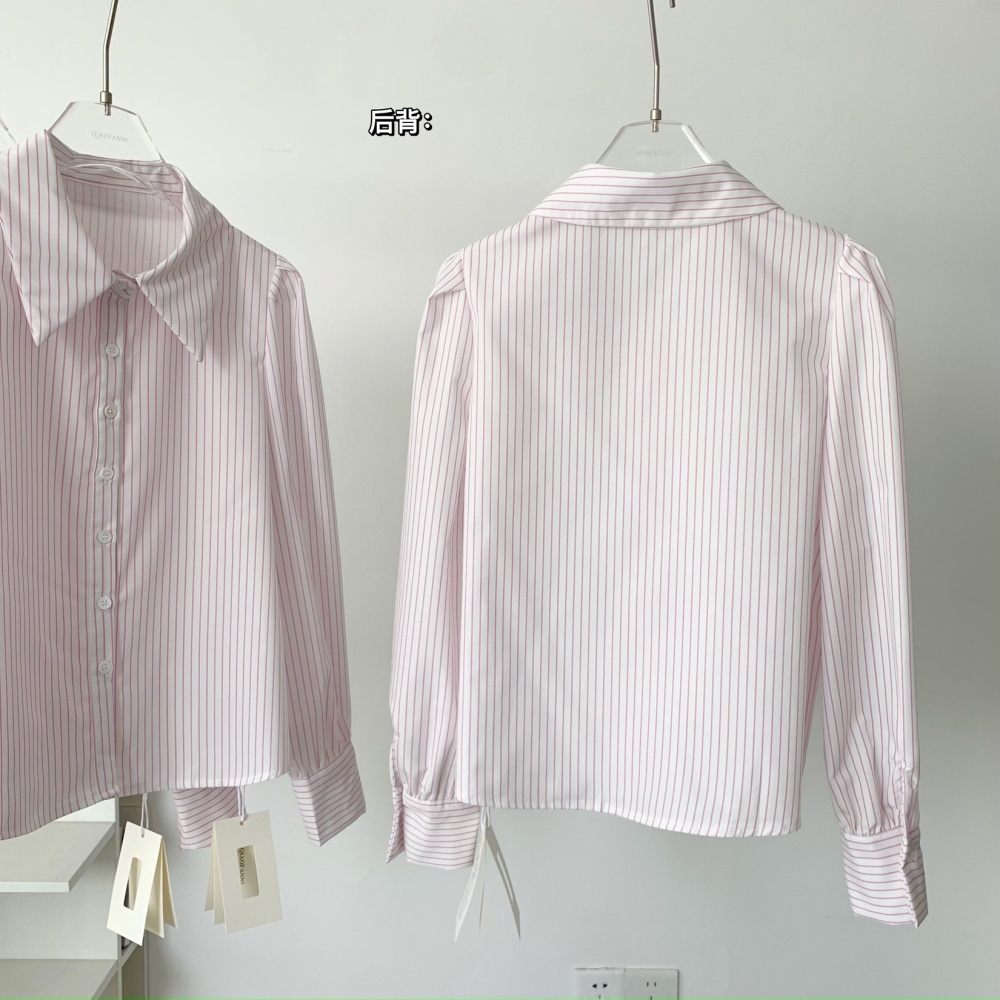 Sweet long sleeve pink tops Casual stripe shirt for women