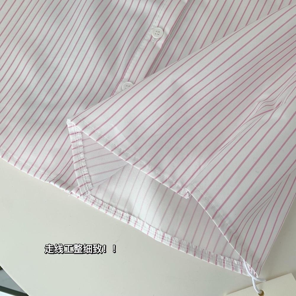 Sweet long sleeve pink tops Casual stripe shirt for women