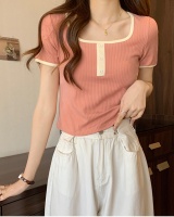 Square collar tops tight T-shirt for women