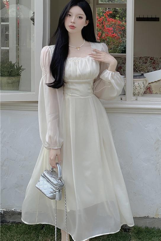 Square collar dress France style lady dress for women