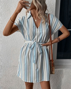 Fashion European style shirt stripe dress for women
