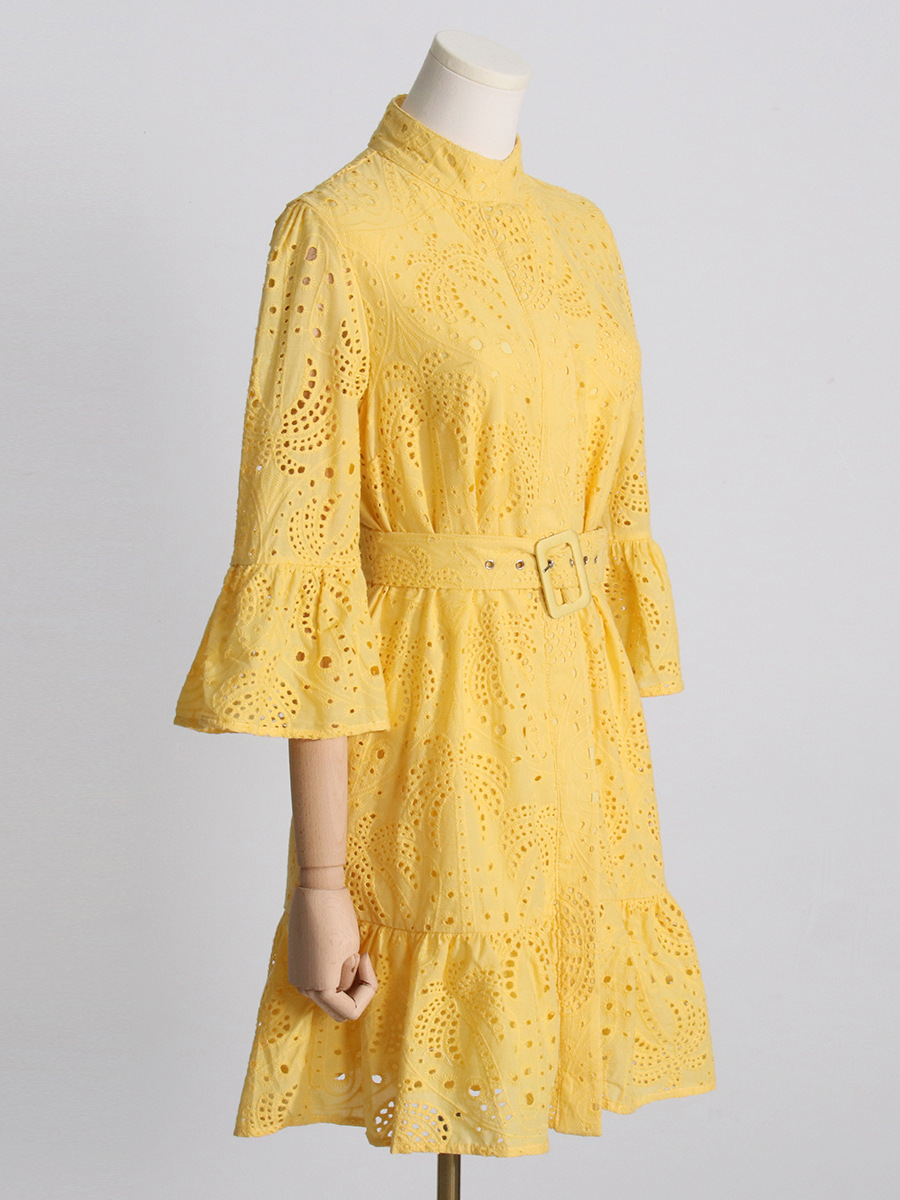 Trumpet sleeves spring T-back embroidery dress