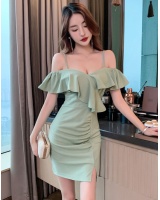Sexy flat shoulder package hip low-cut Cover belly dress