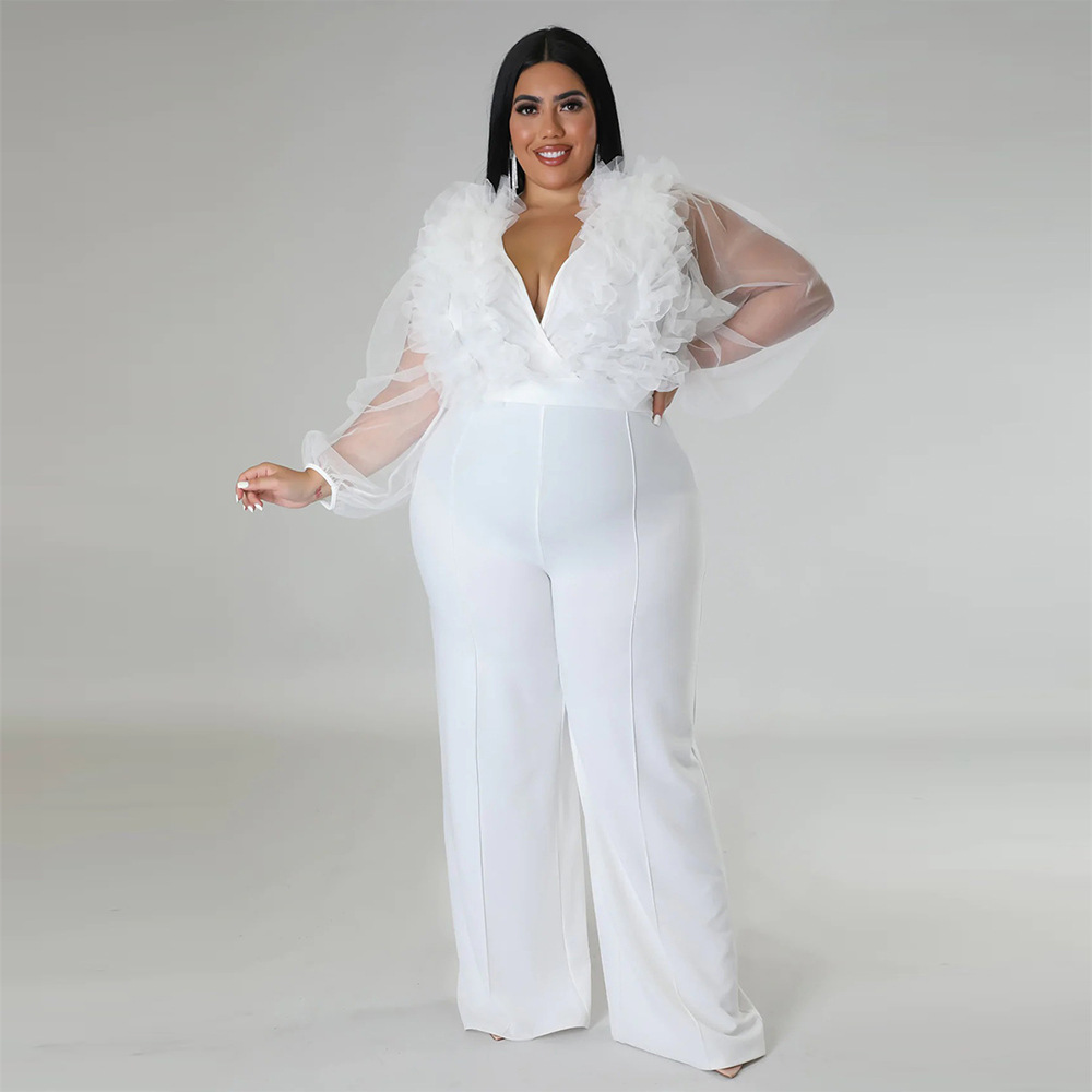 Long sleeve pure sexy V-neck large yard jumpsuit