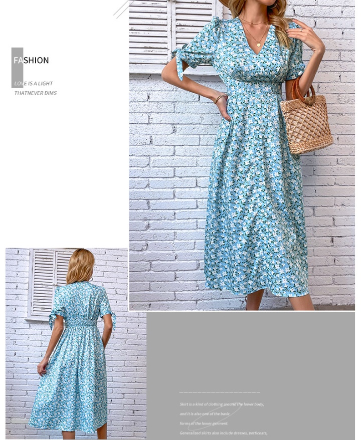 V-neck slim summer floral fashion European style dress for women