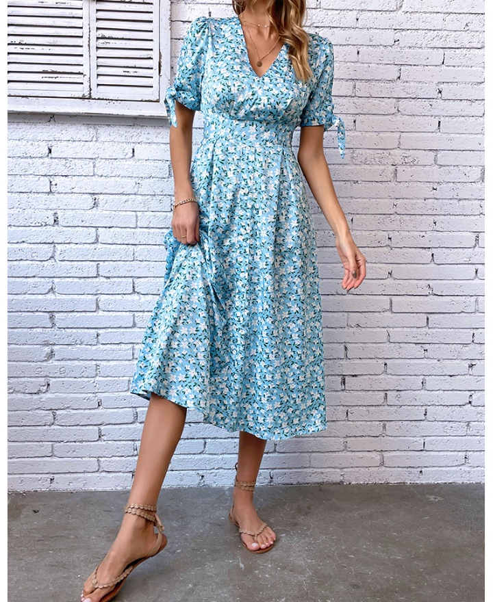 V-neck slim summer floral fashion European style dress for women