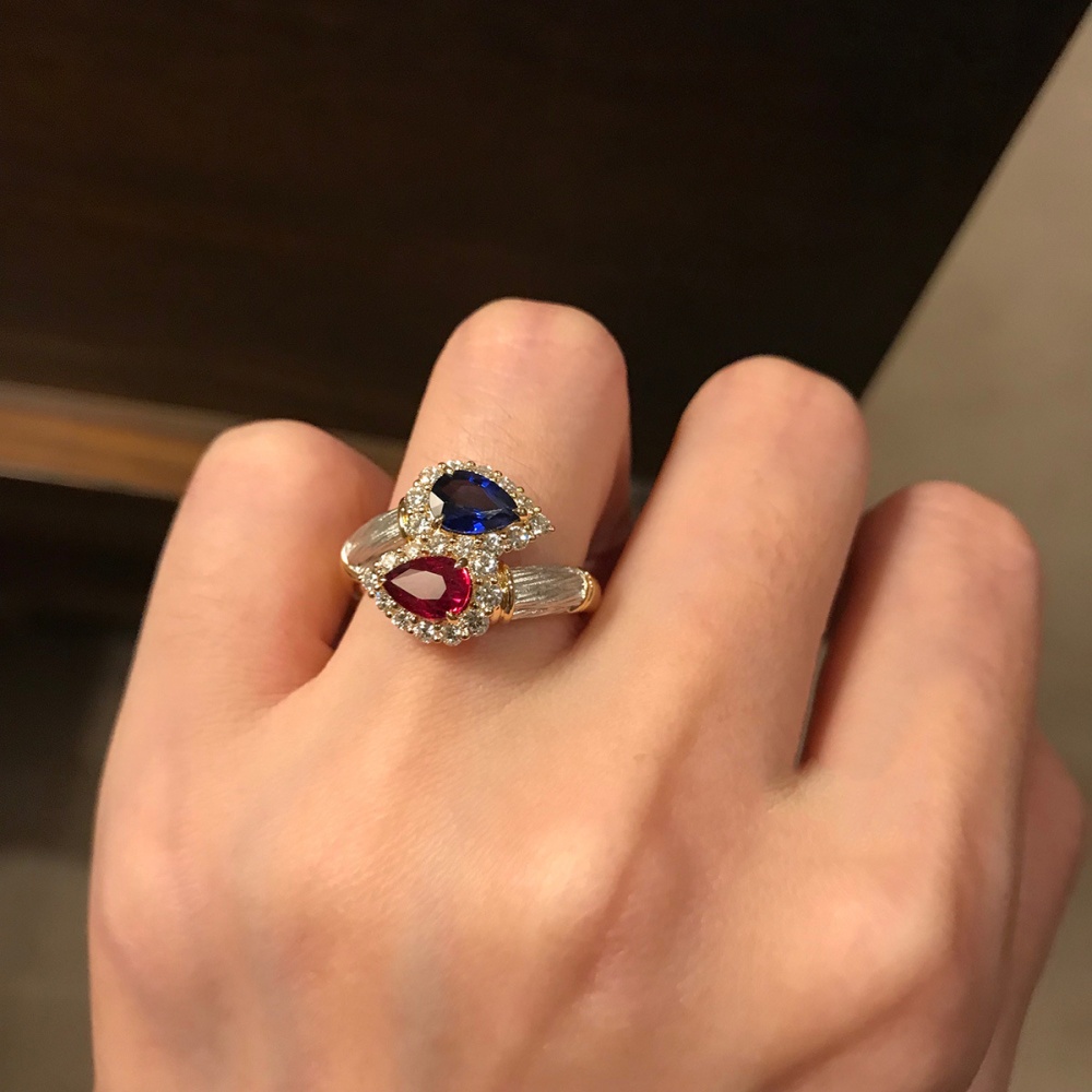 Romantic retro double color France style satin ring