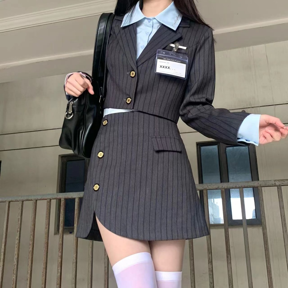 Retro slim colors business suit stripe campus coat