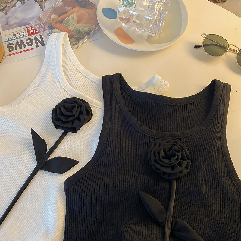 Slim ice silk knitted vest flowers stereoscopic sling tops